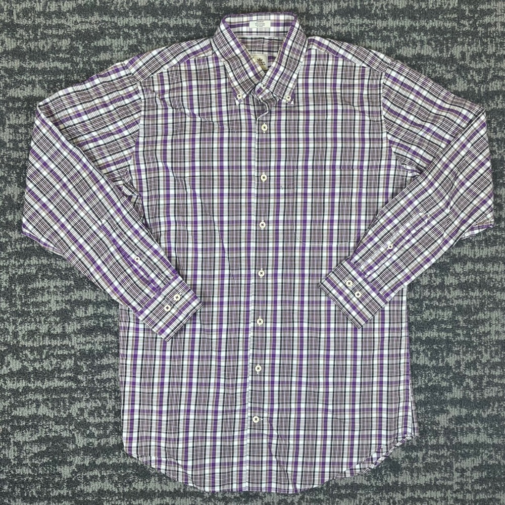 Peter Millar Mens Purple White Plaid Button Down Shirt Cotton Medium MF15W49CBL - Picture 1 of 7